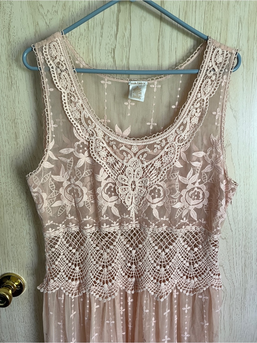 Sundance Love Always Peach Lace Romantic Embroidered Midi Dress Sz 16 No Liner - Picture 3 of 9